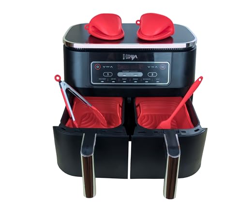 HOM COMPLEMENTS Air Fryer liners - Air Fryer Silicone Liner x2 for Dual Basket Tray Air Fryer, Reusable, Collapsible, Easy Storage. Free Ninja Ai