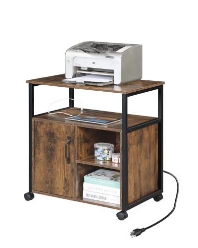 Kavonty Lateral File Cabinet,Office Filing Cabinets with Socket and USB Charging Port,Modern Rolling Printer Stand with Storage for A4, Letter Si