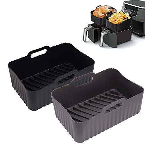 DIFCUL 2PCS Silicone Pot For Ninjas Dual Air Fryer, Silicone Air Fryer Liners Double Air Fryer Silicone Air Fryer Basket,Air Fryer Rack, Accessor