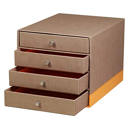 RHODIA 318864C - Taupe 4-Drawer File Organizer - 24.8 x 32.7 x 22.8 cm - Orange Saddle Stitching - Faux Leather Exterior - Rhodiarama Home Office