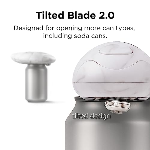 Kitchen Mama Electric Tin Can Opener V2 - Upgraded Blade Opens Any Can Shape, Smooth Edges, Hygienic Lid Remover, Compact & Cordless - Marble Whi