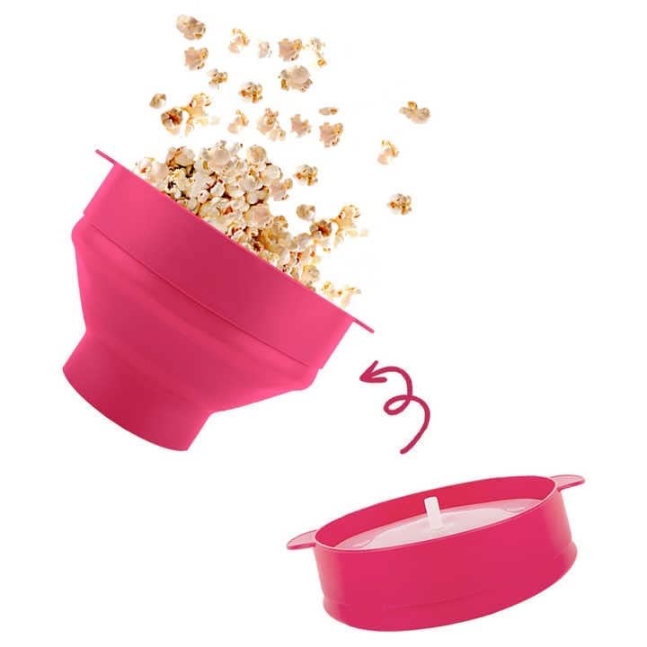 EMEF Microwave Popcorn Popper in an easy to make Popcorn Maker Collapsible Silicon Bowl (Red)
