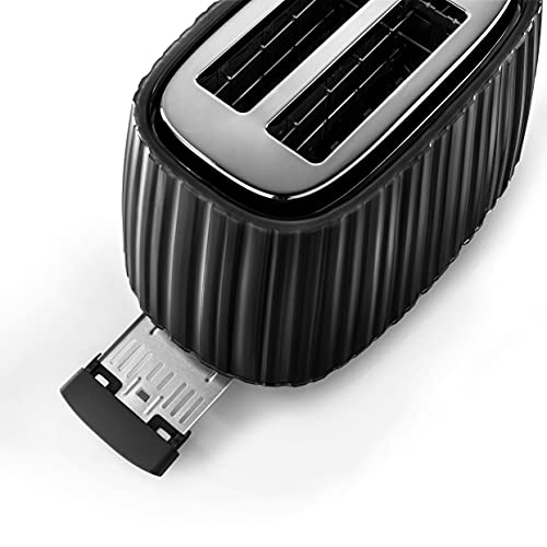 De'Longhi Ballerina Toaster, 2 Slot Toaster, Reheat, 5 Browning Settings, Defrost and Cancel Functions, Pull Crumb Tray, CTD2003.BK, 900W, UK PLU