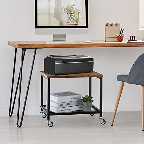 Pinter Rolling Cart 2 Tier Mobile Printer Stand Under Desk Storage Cart Industrial Printer Table with Wheels for Fax Machine, Copier, Scanner in
