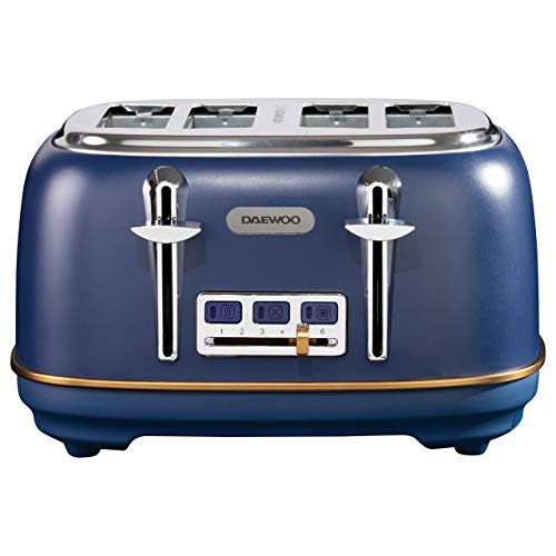 Daewoo Astoria 4 Slice Toaster (1370W-1630W Power) Reheat, Defrost & Cancel Functions and Adjustable Browning Feature, Includes Crumb Tray and Co