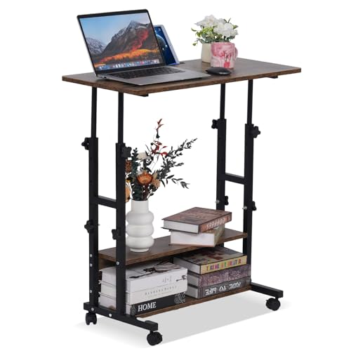 Small Standing Desk Adjustable Height, Mobile Stand Up Desk with Wheels, 32 Inch Portable Rolling Desk Small Computer Desk, Portable Laptop Desk