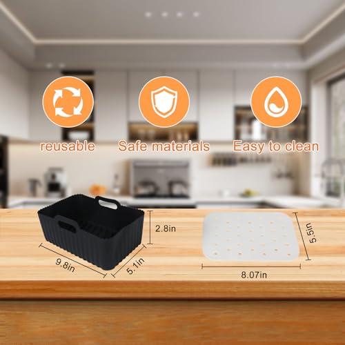 Air Fryer Accessories 10 Pcs for Ninja Dual AF400UK Tower T17088 AF300UK Dual Silicone Air Fryer Liners Gloves Air Fryer Rack Food Tong Paper Lin