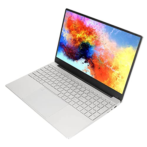 Aeun HD Laptop, UK Plug 15.6in Silver Quad Core 8GB RAM Laptop for Office (8+1TB UK Plug)