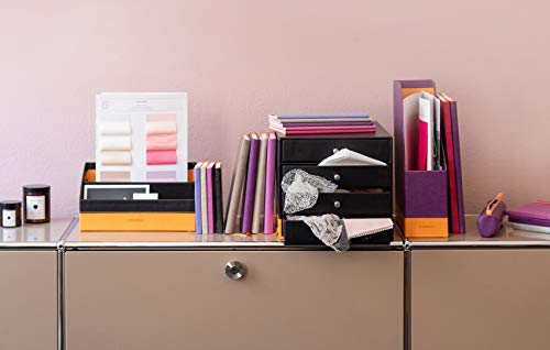 RHODIA 318864C - Taupe 4-Drawer File Organizer - 24.8 x 32.7 x 22.8 cm - Orange Saddle Stitching - Faux Leather Exterior - Rhodiarama Home Office