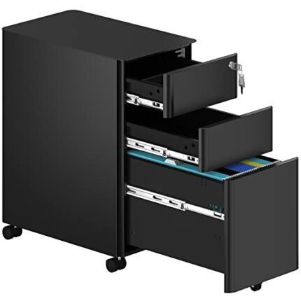 YITAHOME Fully Assembled Metal File Cabinet with 3 Lockable Drawers, Anti-tipping Rolling Filing Cabinet with 360° Mobile Wheel, Under Desk File
