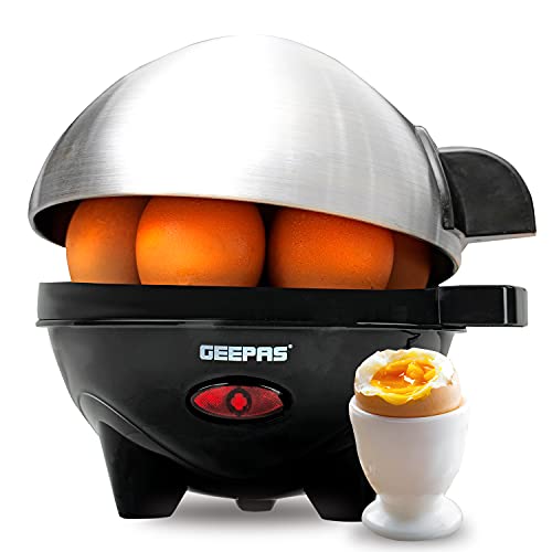 Geepas 3-in-1 Egg Boiler Poacher, 350W | Electric Egg Cooker & Omelette Maker, Vegetable Steamer | Poaching Bowl, Measuring Cup with Egg Piercer