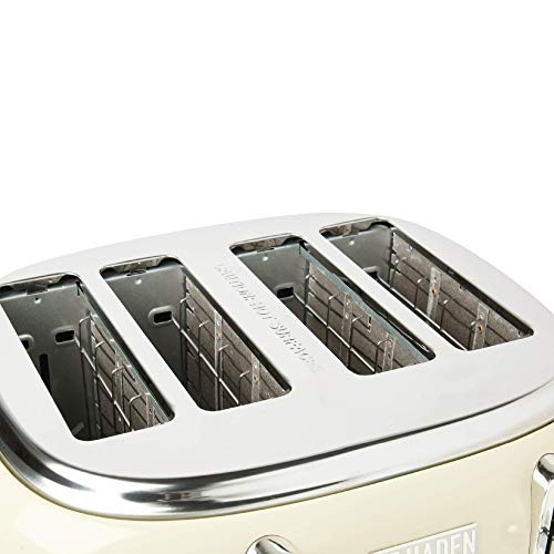 Haden Highclere Cream Toaster 4 Slice - Electric Stainless steel Toaster With Reheat And Defrost Functions - Easy To Clean - Removable Crumb Tray