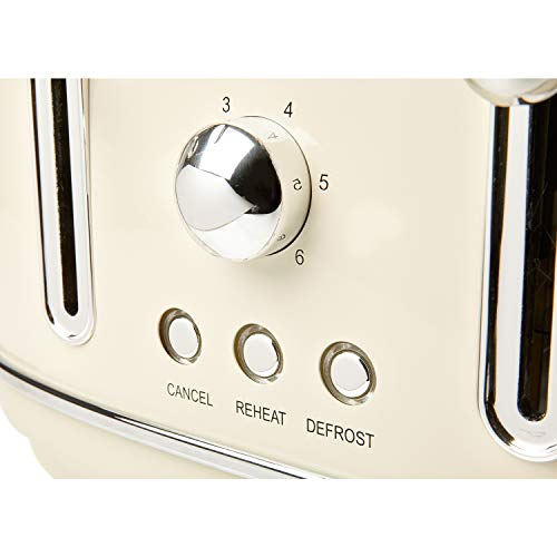 Haden Highclere Cream Toaster 4 Slice - Electric Stainless steel Toaster With Reheat And Defrost Functions - Easy To Clean - Removable Crumb Tray