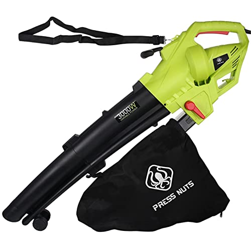 3 in 1 Leaf Blower, 3000W Garden Vacuum and Shredder with 10m Cable, Wheels, Garden Vacuum for Clearing Patios, Gardens of Leaves