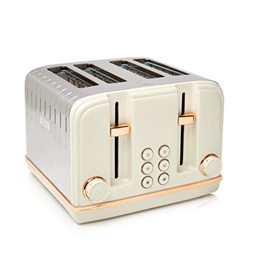 Haden Salcombe Cream Toaster 4 Slice - Electric Stainless Steel Toaster 4 Slice - Adjustable Browning Control - Reheat and Defrost Functions - Se