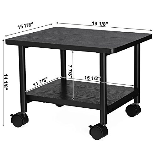 SONGMICS Under Desk Printer Stand and Mobile Machine Cart with Shelf Heavy Duty Storage Rack for Office Home Black UOPS02B