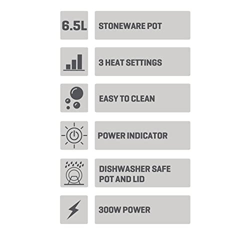 Daewoo Stainless Steel Slow Cooker With 3 Heat Settings And Power Indicator, Dishwasher Safe and Carry Handles With Raised Feet, Easy Clean, 6.5-