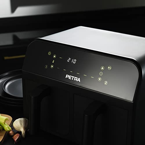 Petra PT4750BLK 7.4L Dual Air Fryer - Removable Non-Stick Cooking Drawers, Sync & Match Functions, XL Frying Trays, Adjustable Temperature, Digit