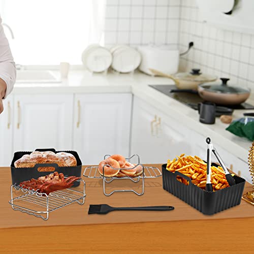 Air Fryer Silicone Liners for Ninja AF300UK AF400UK, 6 PCS Reusable Air Fryer Accessories Set Airfryer Rack for Ninja Air Fryer Dual, 304 Stainle