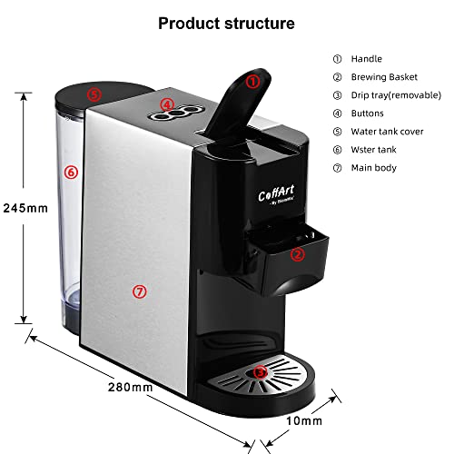 Biolomix Espresso Coffee Machine 3 in 1 19Bar 1450W Multiple Capsule Coffee Maker Fit Nes,DG and Coffee Powder