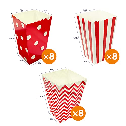 24 Pcs Popcorn Carton, Popcorn Bag, Striped Popcorn Bucket, Sweets Carton, Striped Party Box for Movie Nights And Holiday Parties