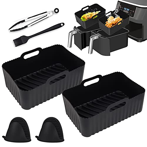DIFCUL 2PCS Silicone Pot For Ninjas Dual Air Fryer, Silicone Air Fryer Liners Double Air Fryer Silicone Air Fryer Basket,Air Fryer Rack, Accessor