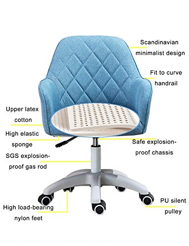 NMDCDH Home Office Modern Twill Fabric Adjustable Mid-Back Task Ergonomic Executive Chair Adjustable Height and Armrest for Women, Blue