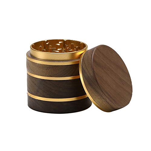 DCOU Premium Large Wooden Spice Grinder Pollen Collector with Magnetic Lid and Pollen Catcher 4 Piece 2.5 inches (Black)