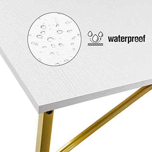 Lufeiya Small Computer Desk White Writing Table for Home Office Small Spaces 31 Inch Modern Student Study Laptop PC Desks with Gold Legs Storage