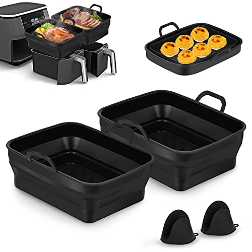Silicone Air Fryer Liners, 4 PCS Dual Air Fryer Accessories for Ninja AF400UK & Tower T17088 & AF300UK, 8.46inch Reusable Foldable Air Fryer Pots