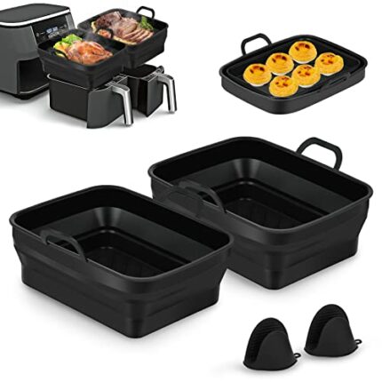 Silicone Air Fryer Liners, 4 PCS Dual Air Fryer Accessories for Ninja AF400UK & Tower T17088 & AF300UK, 8.46inch Reusable Foldable Air Fryer Pots