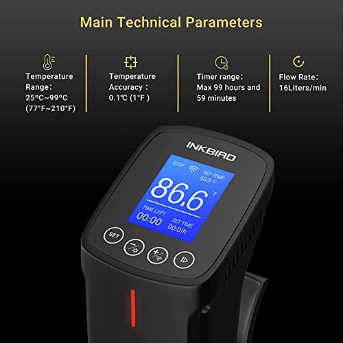 Inkbird ISV-100W Sous Vide WiFi Cooker Immersion Circulator, Temperature Time and Touch Control Sous Vide Machine 1000 Watts