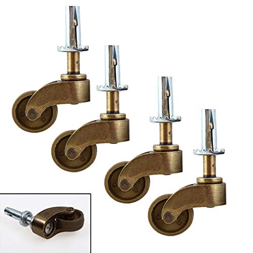SKOAJAS Plate Casters Vintage Nylon Furniture Castor,Antique Copper Swivel Caster Wheels,Mute Swivel Wheel,with Plunger Rod M10,for Sofa Chair,Co