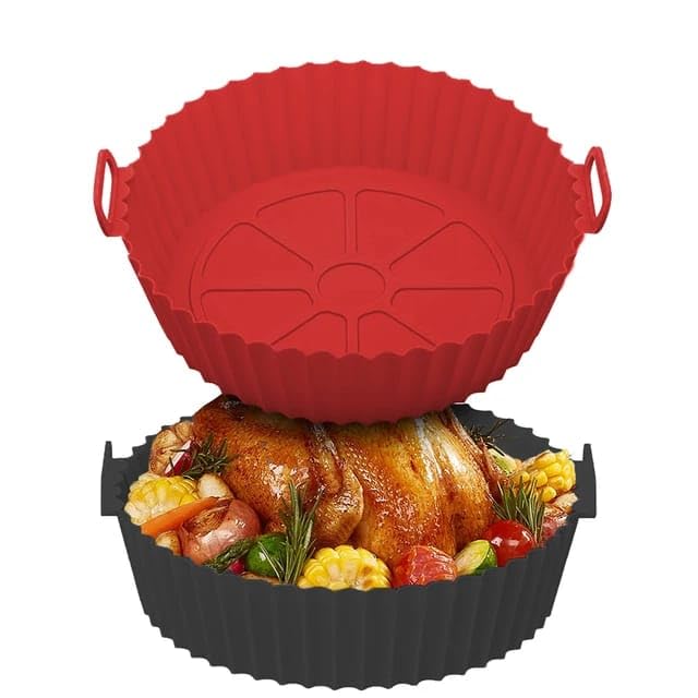 EasefulLife Air Fryer Liners Silicone - 2 Pcs Air Fryer Silicone Liners Reusable – 8” Round Silicone Air Fryer Liner - Airfryer Accessories for N