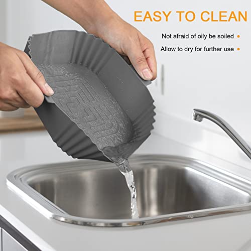 CNMTCCO Silicone Air Fryer Liners 2Pcs 7.8" Reusable Pot Food Grade Air Fryer Baking Tray Greaseproof Airfryer Basket Rack Accessories (Grey+Grey