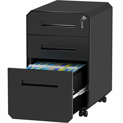 YITAHOME Fully Assembled 3-Drawers Mobile File Cabinet for Home Office, Lockable Rolling Filing Cabinet with Wheel, Under Desk File Storage Cabin