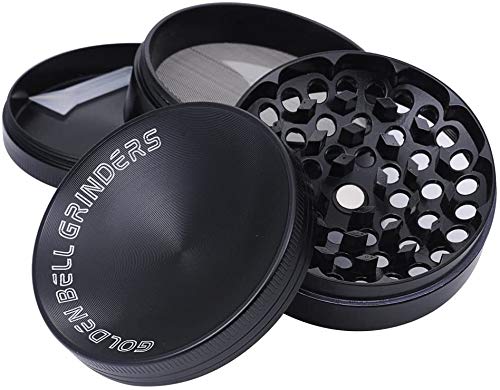 Golden Bell Grinder 2.36 inch Spice Grinder 4 Layers with Concave Lid Zinc Alloy - Black