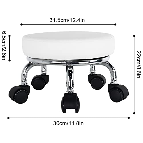 WKWKER Roller Seat PU Leather Low Round Rolling Stool Small Stool with Universal Swivel Caster Wheels for Home Office Garage Shop Fitness Sport,H