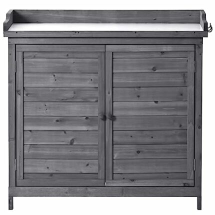 WALNUT Outdoor 39" Potting Bench Table, Workstation Storage Cabinet Garden Shed With 2-Tier Shelves And Side Hook, Tool
