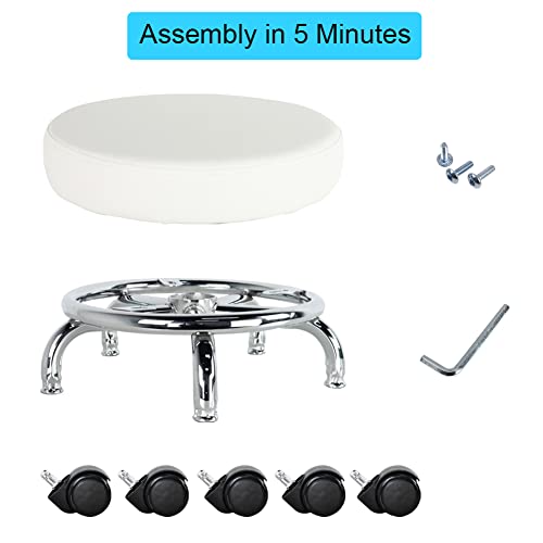 WKWKER Roller Seat PU Leather Low Round Rolling Stool Small Stool with Universal Swivel Caster Wheels for Home Office Garage Shop Fitness Sport,H