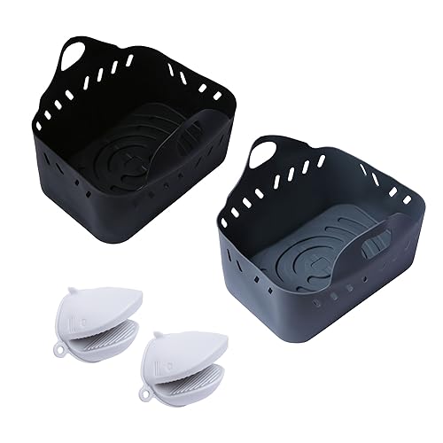 Silicone Air Fryer Liners 2pcs set for Dual Air fryer with Gloves XCUI, Ninja AF400UK, AF451UK, Tower, Salter, Instant Vortex, Tefal, Moncook Air