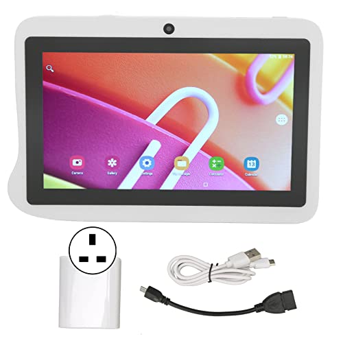 Airshi Kids Tablet, 7 Inch Toddler Tablet UK Plug 100‑240V 1960x1080 IPS 5000mah Battery for Home (White)
