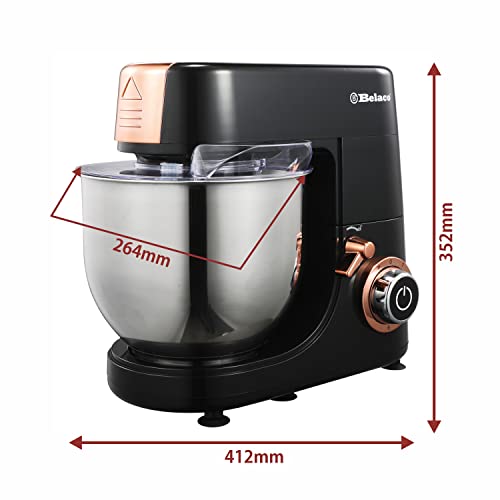 Belaco Full Size Stand Mixer 7L Stainless Steel Mixing Bowl Food Mixer 1500W Tilt Head 6 Speed Timer Digital Kitchen Mixer with Whisk, Beater & D