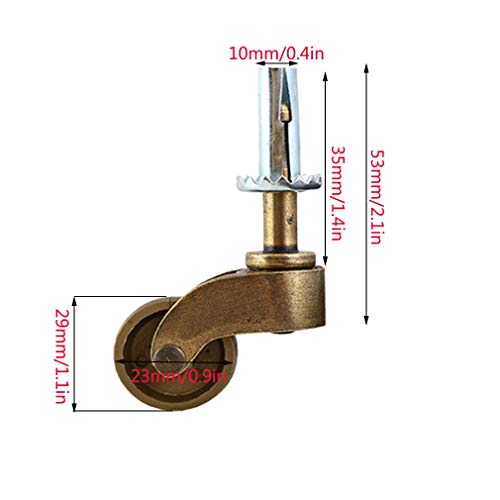 SKOAJAS Plate Casters Vintage Nylon Furniture Castor,Antique Copper Swivel Caster Wheels,Mute Swivel Wheel,with Plunger Rod M10,for Sofa Chair,Co