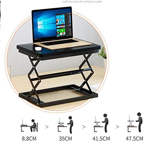 JJDNZ Compact & Solid Aluminum Standing Desk, Desktop Platform Height Adjustable w/Smooth Air Assist, Instant Sit Stand Converter & Dual Monitor