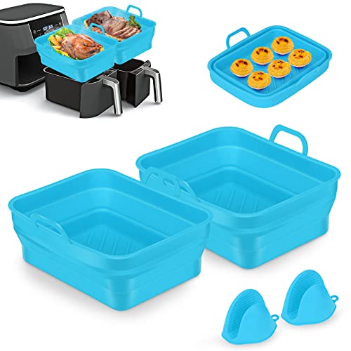 Silicone Air Fryer Liners, 4 PCS Dual Air Fryer Accessories for Ninja AF400UK & Tower T17088 & AF300UK, 8.46inch Reusable Foldable Air Fryer Pots