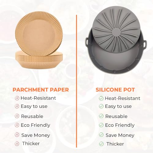 Janfor Silicone Air Fryer Pot-7.5 Inch Easy to Clean Basket-Non-Stick Air Fryer Accessories for Oven and Air Fryers- Air Fryers Liner-Reusable Fo