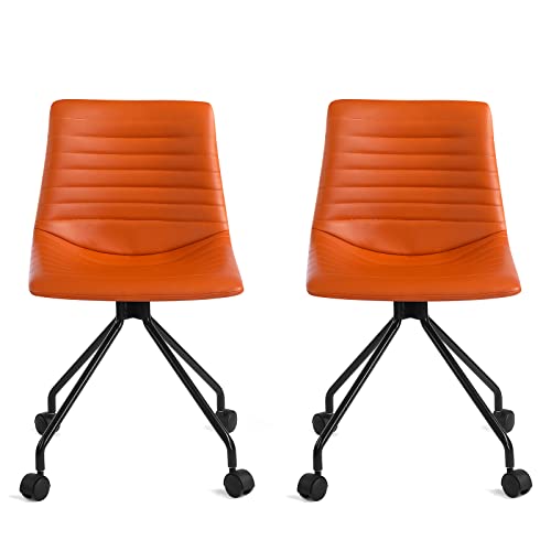 Leather Office Chair Desk Chair Set of 2, Armless Office Chair Computer Chair 360° Swivel Task Chair for Home Office Conference or Home Study or