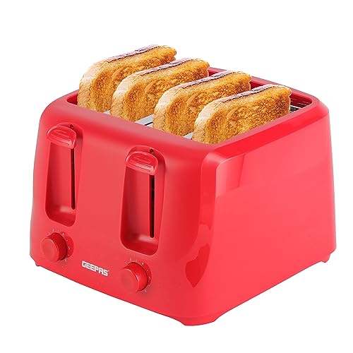 Geepas 4 Slice Bread Toaster with 6 Level Browning Control | Removable Crumb Tray, Cancel Function, Cord Storage & Cool Touch Plastic Housing | 1