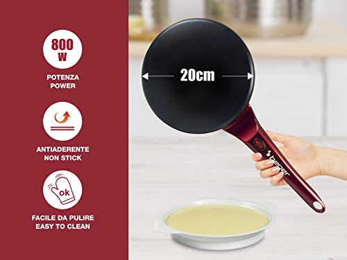 BEPER BT.710Y Electric Crepe Maker with Handle, 800 W, Aluminum Plate with Non-Stick Coating, Red